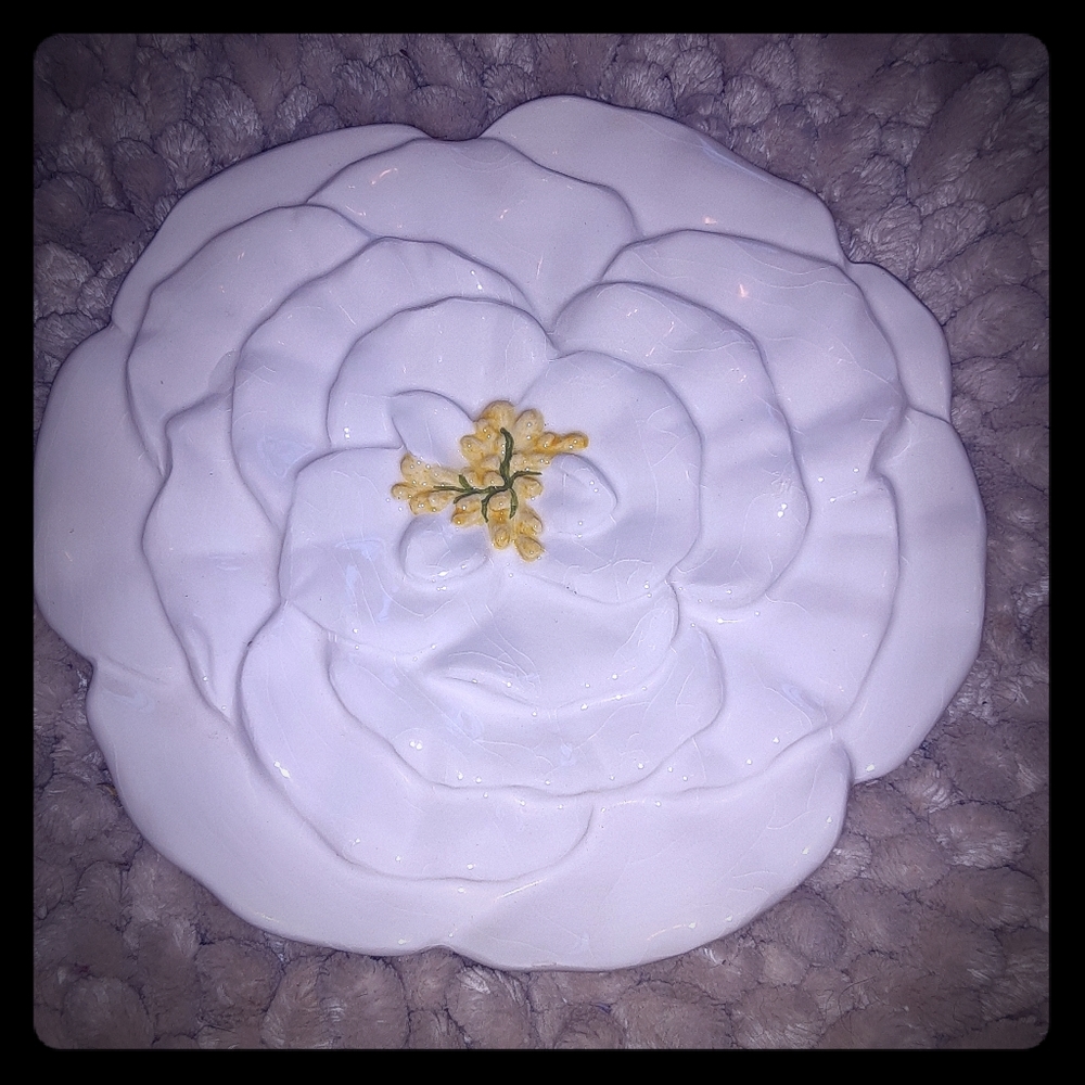 A teleflora gift white floral saucer pot holder